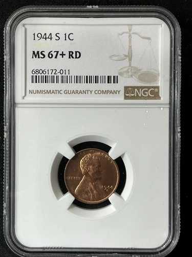 1944-S 1C RD リンカーン小麦 1セント NGC MS67+RD 6806172-011