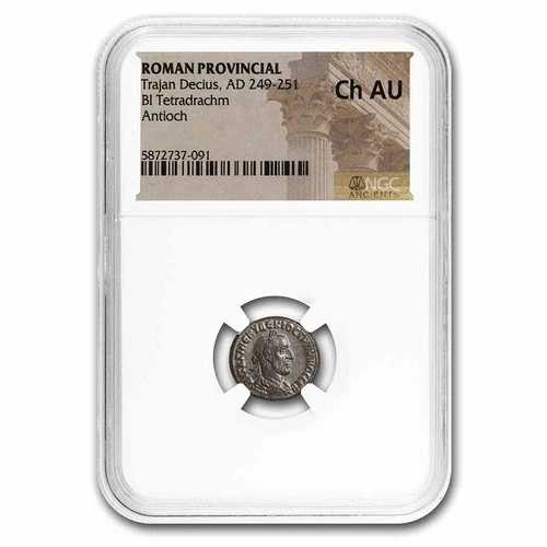ローマの属州 BI Tetradrachm Decius AD 249-251 Ch AU NGC