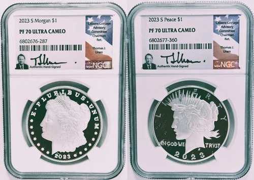 2023 S ウルトラ カメオ シルバー ピース＆モーガン ドル NGC PF70 トーマス・ウラム サイン入り｜WORLD RESOURCE【QUEEN店】 93,775円