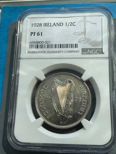 希少な 1928 年アイルランド 1/2 クラウン シルバー NGC プルーフ PF 61 発行枚数 6001 枚のみ!