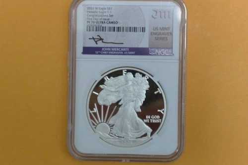 2021-W シルバーイーグル NGC PF70 お祝いセット FDI Mercanti サイン入り 彫刻家 T1