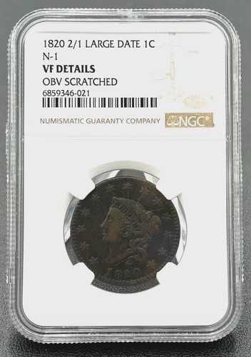 1820年 2/1 ラージデイト N-1 コロネットヘッド ラージセント、NGC 非常に良好な状態 94,380円