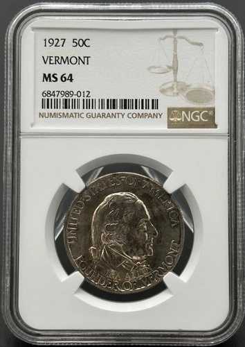 1927年バーモント記念90%銀貨ハーフドル NGC MS 64