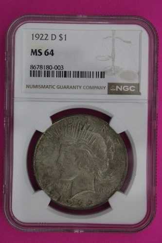 1922 D MS 64 リバティピースシルバードル NGC認定グレード本物 705