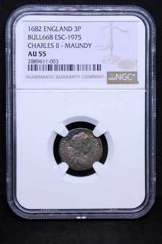 1682年、チャールズ2世発行の3ペンス硬貨。S.3386。NGC AU55 aUNC