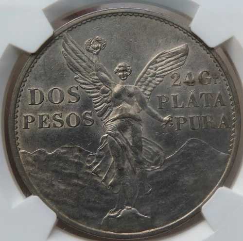 メキシコ シルバー 2 ペソ 1921 年独立 100 周年 NGC AU 詳細!