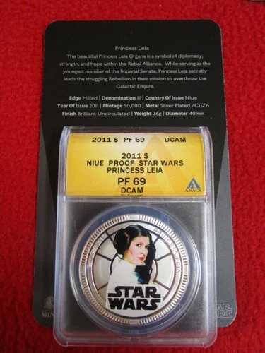 2011年 ニウエ $1 スターウォーズ プリンセス レイア ANACS PF69 ディズニー NGC COA付き！シルバー