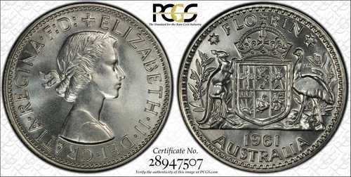 1961年 Mフローリン プルーフ 2/- オーストラリア PCGS PR65 GEM UNC #1306