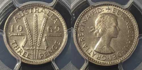 1962年 (m) プルーフ スリーペンス 3d オーストラリア PCGS PR67 FDC UNC #1432