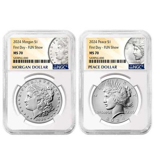 2024年 1ドル モルガン&ピース シルバー 2枚セット NGC MS70 FDI モルガン&ピース