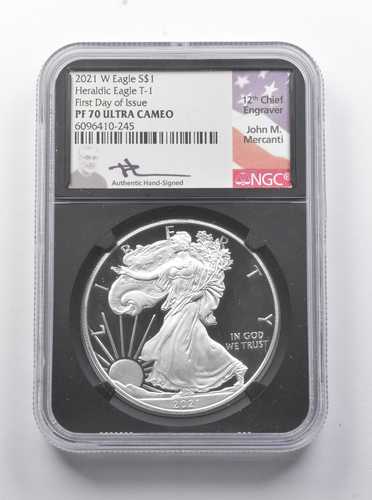 PF70 UCAM 2021-W アメリカン シルバー イーグル FDOI T1 署名入り メルカンティ NGC *8861