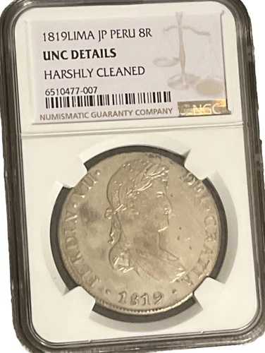 1819年 リマ JP ペルー 8R NGC UNC 細部まで丁寧にクリーニング済み