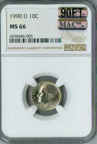 1990 D ルーズベルト ダイム NGC MS66 MAC 90FT PQ 非常に希少 スポットなし $2,500.00 IN FT .