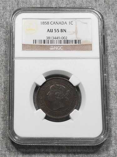 1858年カナダ製大型セント硬貨（NGC認定、AU 55 BN）