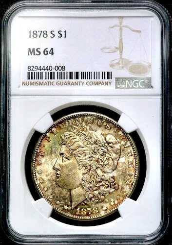 1878-S モルガン銀貨 1ドル硬貨 - NGC MS 64 - 美しい色彩！CC556