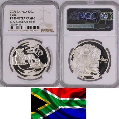 2000年 南アフリカ シルバー プルーフ ライオン ngc PF 70 20C 20セント 1オンス シルバーオンス