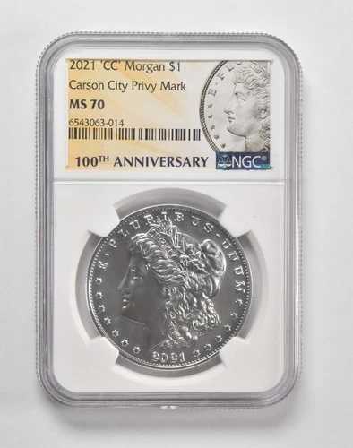 2021-CC MS70 モルガン銀貨 $1 NGC 100周年記念ラベル