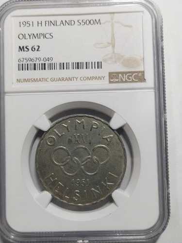 フィンランド 500 マルカー ヘルシンキ オリンピック、1951 年、NGC MS 62