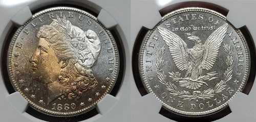 1880 S モーガン シルバー ダラー $1 NGC MS 65 ゴールド トーニング!