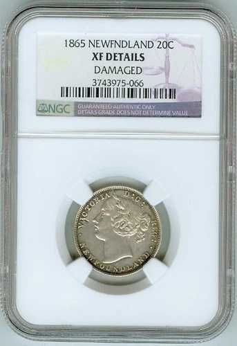 NGC XF の詳細 1865 年ニューファンドランド 20 セント - 発行枚数 100,000 枚!