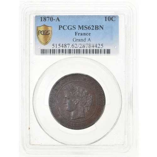 [#903679] コイン、フランス、セレ、10 サンタイム、1870、パリ、PCGS、MS62BN、MS(60-62)