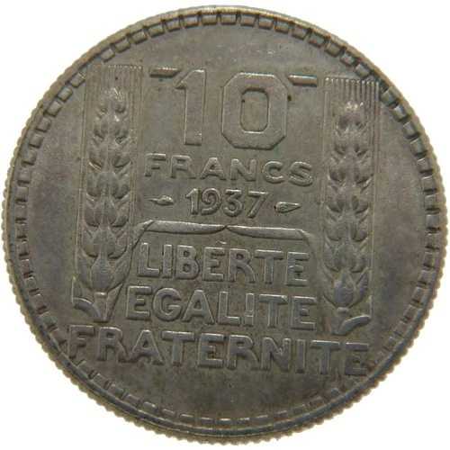 [#22212] コイン、フランス、トリノ、10フラン、1937年、AU(50-53)、銀、ガドゥリー:801