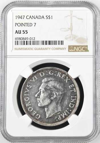 1947 年カナダ シルバー ダラー ポイント 7- NGC AU 55 希少!!｜WORLD RESOURCE【QUEEN店】
