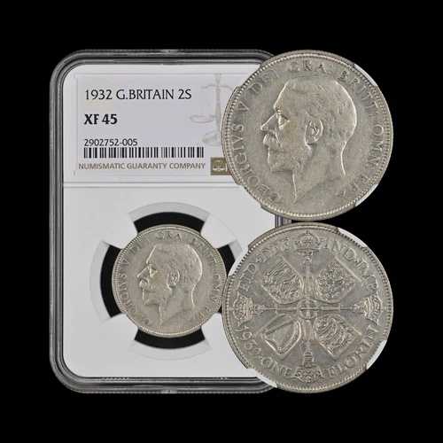 イギリス。1932年、フローリン、銀貨 - NGC XF45 - KGV、キーデート、2シリング