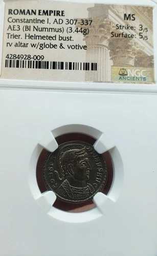 コンスタンティヌス 1 世、AD 307-337 BI Nummus。トリーア造幣局ローマ帝国。 NGC MS