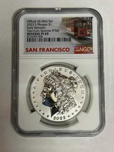 2023 S 2023 S リバースプルーフ モルガン銀貨 NGC PF70 ER OGPトロリー付き $1｜WORLD RESOURCE【QUEEN店】