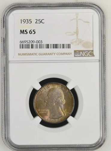 1935年ワシントン・クォーター NGC MS-65 カラー！レインボートーニング｜WORLD RESOURCE【QUEEN店】