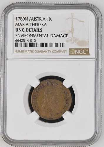 オーストリア モネダ クロイツァー 1780 N マリア テレジア NGC UNC 詳細