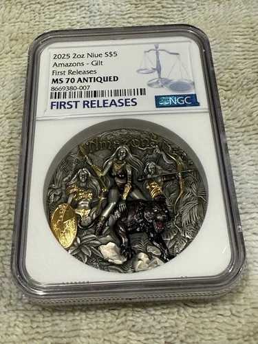 2025年 ニウエ 2オンス シルバー アンティーク アマゾン エターナルシスターズ NGC MS70 初リリース｜WORLD RESOURCE【QUEEN店】