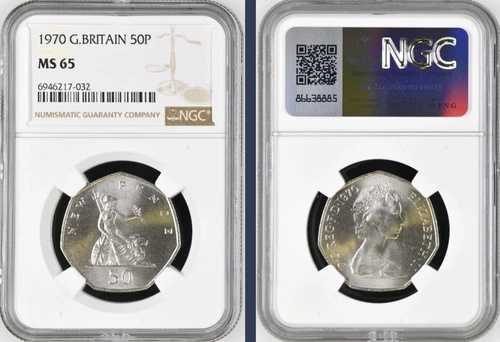 1970年 50ペンス MS65 NGC 英国 ブリタニア 未流通 なし 良品 トップポップ