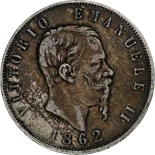 [#1210304] イタリア、ヴィットーリオ・エマヌエーレ2世、5リラ、1862年、ナポリ、希少、銀、VF