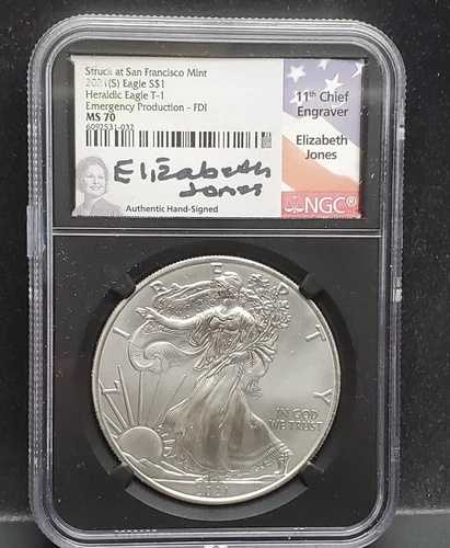 2021-(S) シルバーイーグル $1 緊急生産 T1 NGC MS70 FDI エリザベス・ジョーンズ