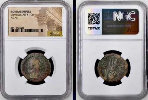 ローマ皇帝ドミティアヌス 81年 - 96年 AE NGC認定の本物の古代コイン