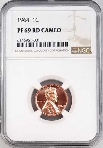 1964 年プルーフ リンカーン セント、NGC により PF 69 RD カメオ認定!