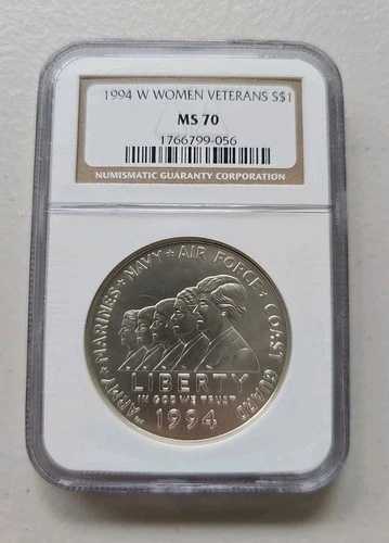 1994年W $1 シルバー NGC MS70 女性退役軍人ドル 90% コイン 証明書番号 1766799-056