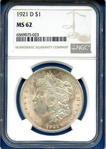 1921 D NGC MS62 モルガン シルバー ダラー $1 米国造幣局発行 希少 1921-D MS-62