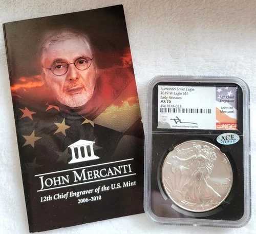 2019 W アメリカンイーグル バーニッシュ NGC MS70、ER ジョン・マーカンティ
