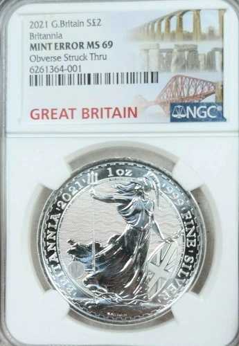 2021年 英国製 シルバー 2ポンド ブリタニア NGC MS 69 ミントエラーストライクスルー 56,100円