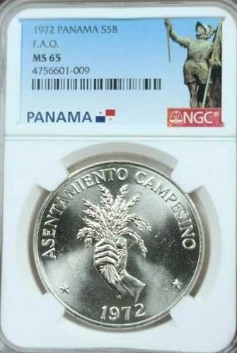 1972年 パナマ シルバー 5バルボア FAO NGC MS 65 希少 素晴らしい輝き 宝石 BU 58,080円