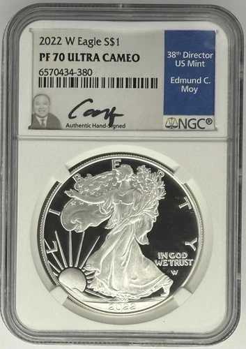 2022年 W アメリカン シルバー イーグル ドル NGC PF70 ウルトラ カメオ モイ シグネチャー ラベル