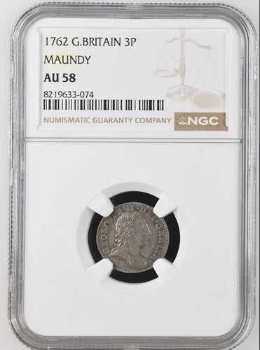 ハノーヴァー朝、ジョージ3世 1762年 聖別三ペンス 3ペンス NGC AU58 44,330円