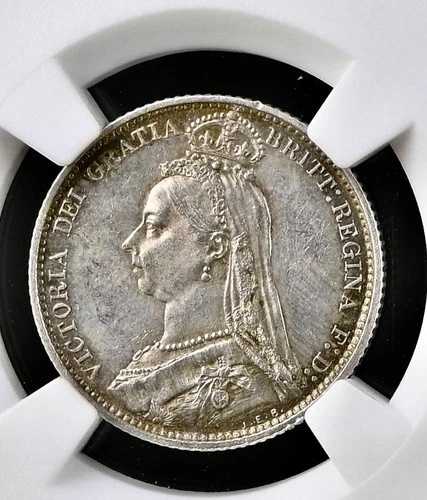 ヴィクトリア、シルバージュビリーヘッドシックスペンス、1887年、NGC MS62グレード