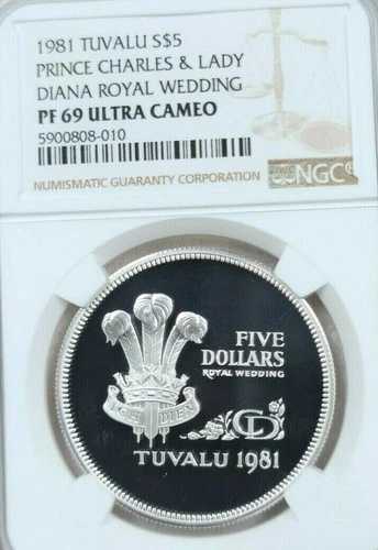 1981年 ツバル 銀貨 5ドル S$5 ダイアナ妃 ロイヤルウェディング NGC PF 69 ウルトラカメオ