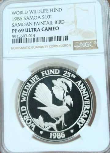 1986 サモア シルバー 10 タラ サモア ファインテール バード NGC PF 69 ウルトラ カメオ トップ ポップ !!!