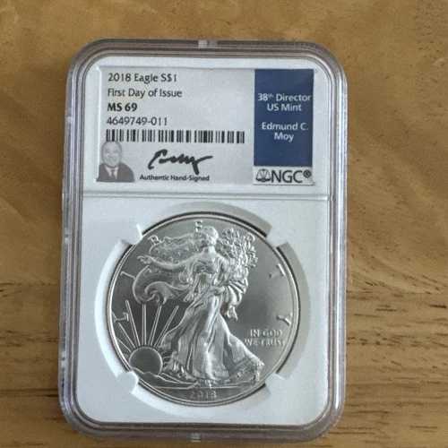 2018 W NGC FDOI MS69 エドマンド・モイ 署名入り 第38代 局長 アメリカ造幣局 シルバーイーグル