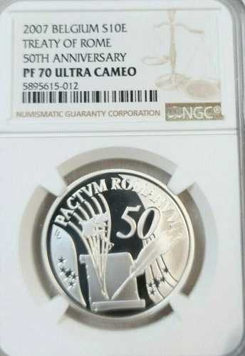 2007年 ベルギー シルバー 10ユーロ ローマ条約記念 NGC PF 70 ウルトラカメオ パーフェクト
